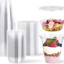 Lilymicky 50 Sets 12 oz Clear Plastic Parfait Cups with Insert & Flat lids, Disposable Yogurt Fruit Cups for Kids, for Dips and Veggies, Breakfast and Snacks