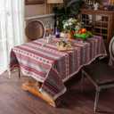 SUTAVIA Cotton Linen Tablecloth with Exquisite Floral Lace Tassel Dust-Proof Rustic Rectangular Tablecloths for Dining Table Home Decor Holiday Party Buffet (Burgundy, Rectangular, 60"x84")