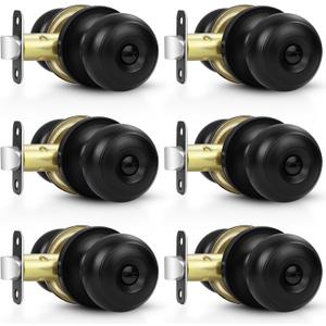 Estmoon 6 Pack Door Knobs, Matte Black Privacy Door Knob with Lock, Keyless Door Handle with Lock for Bedrooms/Bathrooms