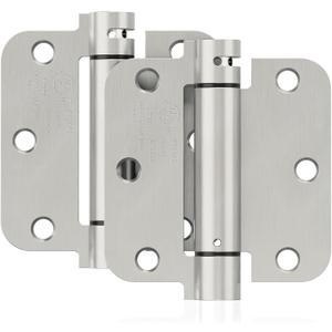 2 Pack Self Closing Door Hinges, 3.5 Inch Spring Loaded Door Hinges for Garage, Front, Back Door, Left/Right Hand, Adjustable Tension, 5/8'' Radius Corners, UL Listed, Brushed Nickel