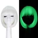 Glow in the Dark Wig 10inch White Bob Wig with Bangs Short Synthetic Straight Glueless Wigs for Cosplay Party Carnival Christmas
