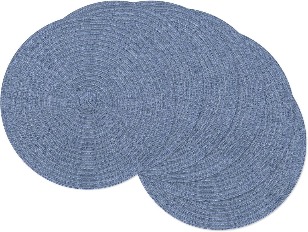 SHACOS 13 inch Round Braided Placemats Set of 6 Non Slip Washable Place Mats Fabric Polyester Table Mats for Dining Table Home Kitchen Wedding Party Decor, Dusty Blue