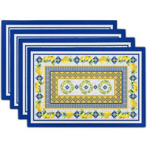Lemon Summer Table Placemats for Dining 12 x 18 Inch Set of 4Blue Yellow Boho Heat-Resistant Washable Table Non-Slip Rectangle Place Mat for Seasonal Party Kitchen Dining Table Decor