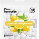 Clean Revolution All Natural Dishwasher Detergent Pods, 60 Pods, Enzyme Powered, No Chemical Additives, No Residue - SUN LEMON - Made in USA