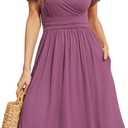 WEACZZY Women Summer Casual Short Sleeve Dresses Empire Waist Dress with Pockets, Mauve, M