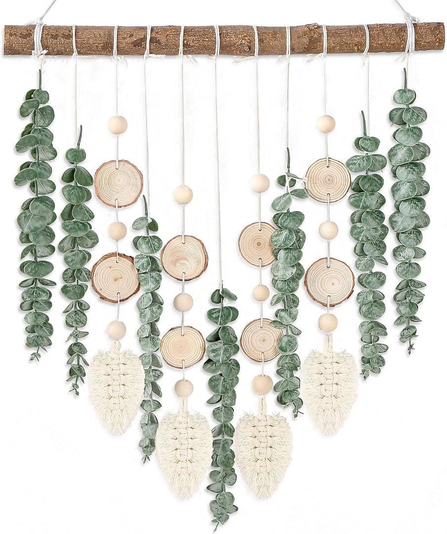 Sggvecsy 21 Eucalyptus Wall Hanging Decor Artificial Eucalyptus Plant Fake Greenery Leaves Boho Wall Decor with Wooden Stick for Bedroom Bathroom Kitchen Rustic Farmhouse Home Living Room Decoration