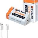 USB 9V Rechargeable Battery, USB Quick Charge in 1.5 Hours, High Capacity 1200mAh Square Lithium Batteries with Type C Port Cable (2-Packs)