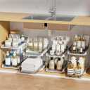 Delamu 2-Tier Multi-Purpose Bathroom Under Sink Organizers and Storage, Stackable Kitchen Pantry Organization, Pull Out Medicine Cabinet Organizer with Movable Dividers, Grey, 4 Pack