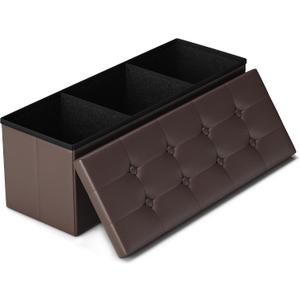 LITZFUR 43 Inches Folding Storage Ottoman Bench, PU Leather Storage Chest, Footrest Padded Seat for Bedroom and Hallway, Holds up to 660 lbs, Brown, 43.3"D x 15"W x 15"H