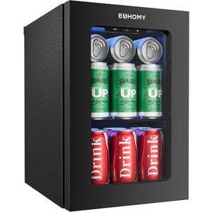 EUHOMY 18L Beverage Refrigerator Cooler, 24 Cans Mini Fridge with Quiet Compressor, Countertop Small Fridge with 40F-61F Digital Temperature Control, LED Lgiht for Home, Bar, Office