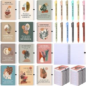 Kosiz 24 Pcs/12 Set Positive Affirmation Gifts Bulk for Women Gratitude Spiral Journals with Pens Motivational Notebooks Gifts for Employee Coworker Staff Teacher Nurse Volunteer OT Admin (Plant)