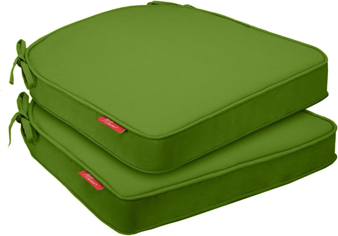 Pcinfuns Outdoor Chair Cushions Set of 2,Thick 19" x 19" x 3" Cushion for Patio Furniture,Round Corner Patio Chair Pads with Ties, Memory Foam Outdoor Seat Cushions,Grass Green (19x19x3 Inch (Pack of 2))