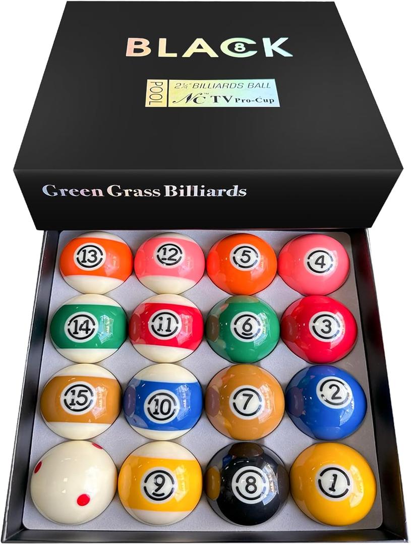 Billiard Balls Set 2-1/4" Regulation Size Pool Table Balls for Replacement (16 Resin Balls)