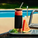 Premium 20oz Glass Water Bottle with Straw and Bamboo Lid & Base + Protective Silicone Sleeve - BPA Free - Growler Tumbler Cup Reusable Drinking Glasses Cup for Iced Tea, Coffee, Smoothie - Black