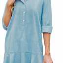 Women‘s Tunic Shirt Mini Dress Long Sleeve Cotton Short Dress Button Up Ruffle Hem Shift Dresses S