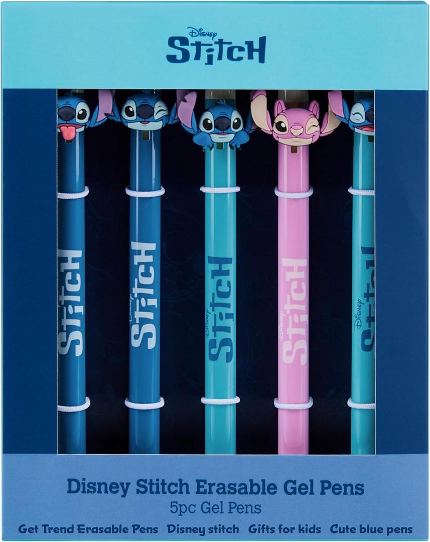 Get Trend Disney Stitch 5pcs Erasable Gel Ink Pens and Angel Cute Writing Pens for Kids Fun Stationery Set Kawaii Journaling Supplies Cool Pen Gifts for Kids (Stitch)
