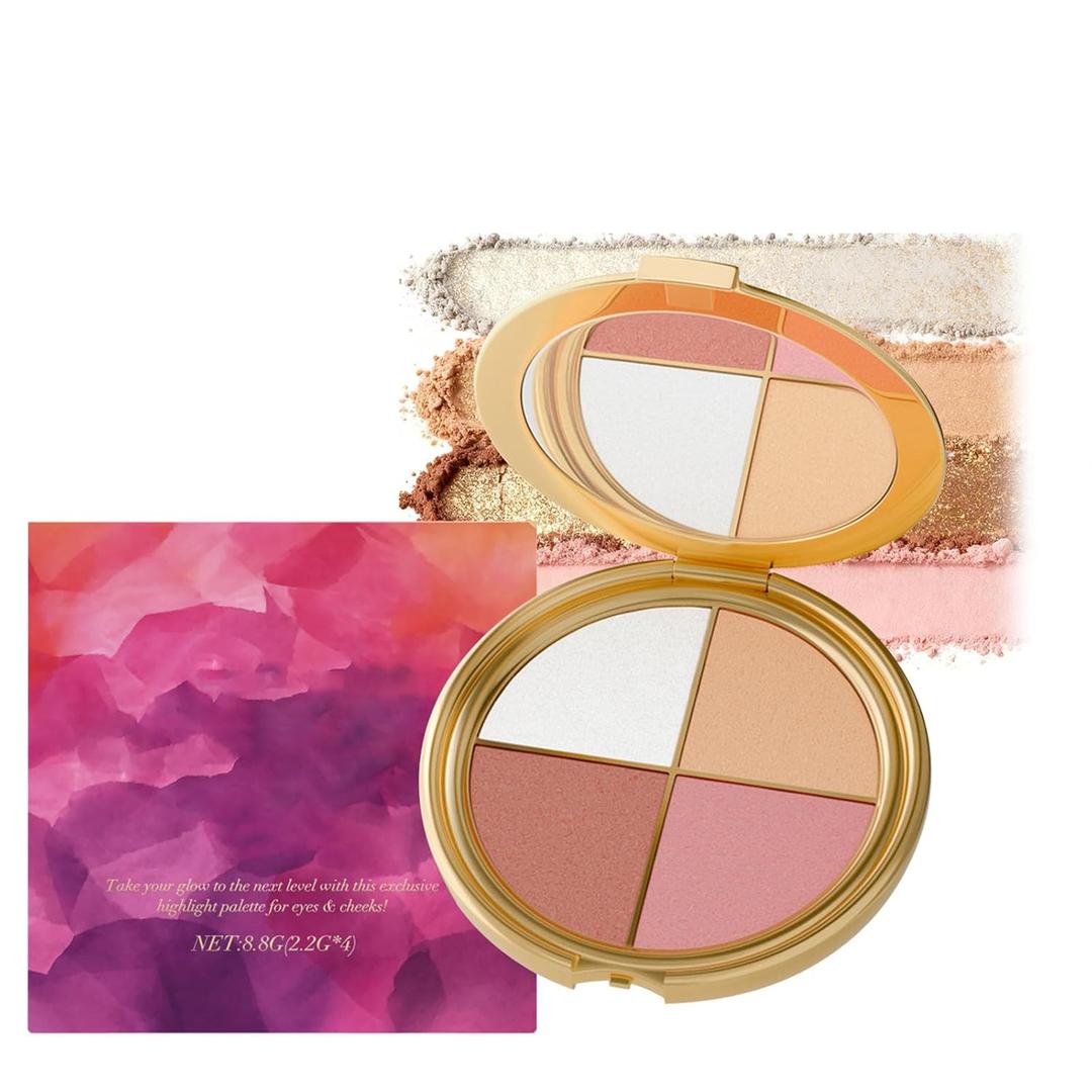 Eye & Cheek Palette - Eyeshadow and Highlighter Makeup, Multifunctional Makeup Palettes Contour Kit, Shimmer Glow Face Highlighter Palette for Women, Natural Glow Contour Powder