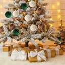 15 PCS Christmas Tree Ornaments Velvet Balls, 3.15 Inch Large Velvet Christmas Tree Ball Ornaments Set Star, Shatterproof Plastic Hanging Bulb for Xmas Tree Decorations - Multicolor Green Brown Beige