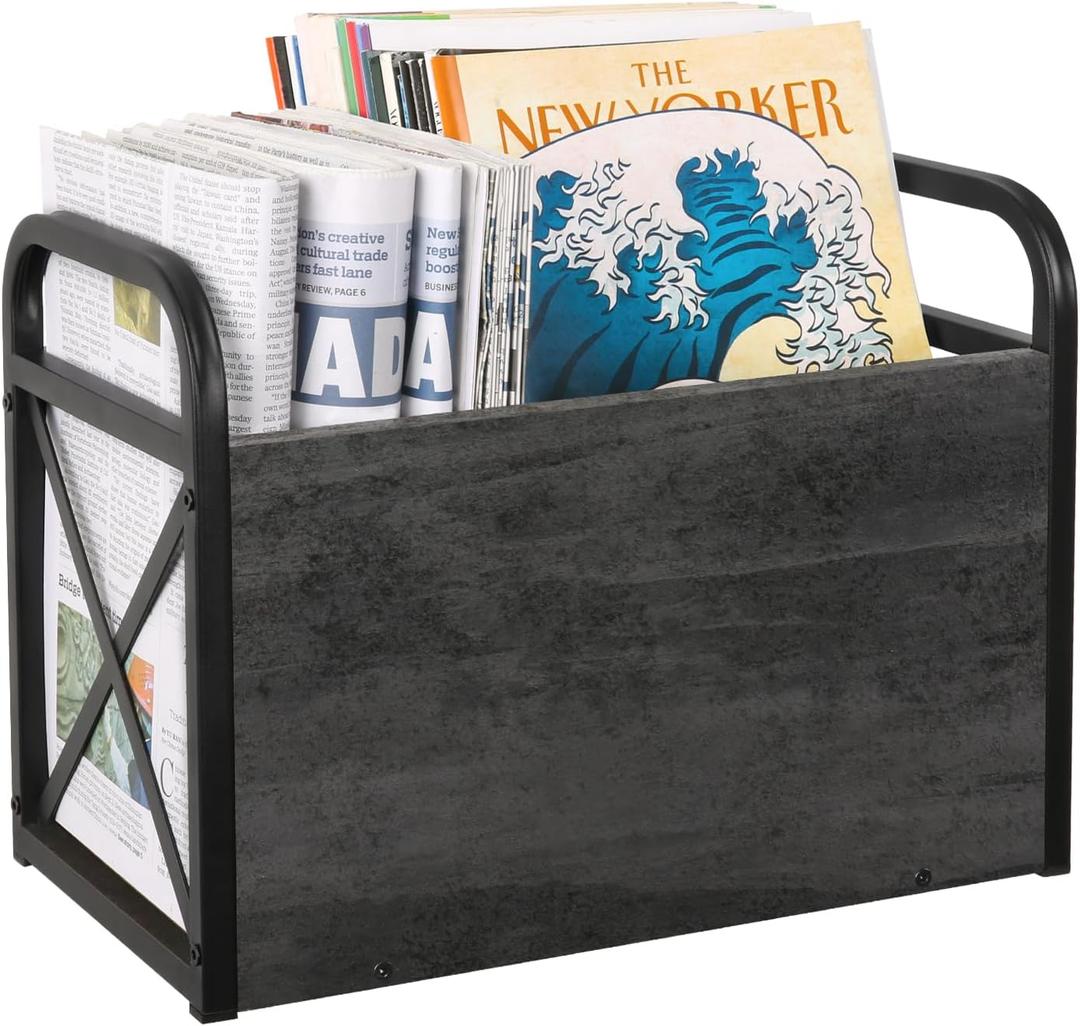 YINMIT Magazine Holder, Magazine Rack Floor, Magazine Storage Basket, Folder Organizer Bin for Books, Newspapers, Tablets (Medium, Grey)