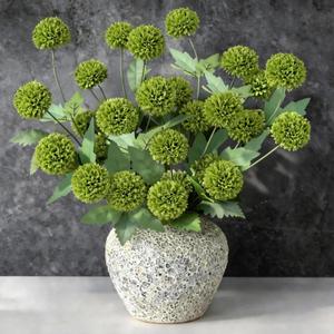 12Pcs Faux Flowers for Vase with Long Stem 23.6'' Green Chrysanthemum Flowers Artificial Spring Kiku Mums Silk Floral Arrangement for Easter Day Cemetery Home Kitchen Table Centerpiece Decor