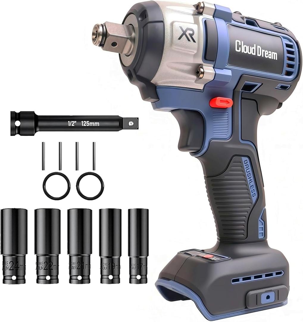 1/2" Cordless Impact Wrench, 369Ft-lbs (500N.m) Impact Gun Compatible with DeWalt 20V Max Battery, 2-Speed Brushless Impact Driver for Car Wheels, Trucks, and Rusted Bolts (No Battery Included)
