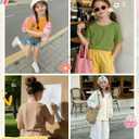Oakgarden 4 Pack Girls Short Sleeve T Shirts Kids Casual Loose Tops Rolled Cuff Cute Basic Tees 5-14 Years Back to School