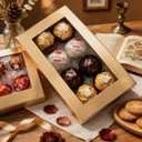 20 Truffle Box, Chocolate Gift Box Packaging, Candy Boxes with 8-Piece Plastics Tray (Tray Size with 5.75x2.75 Inches), Pull Out Packing with Clear Window Sleeves, Gold