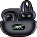 Open Ear Clip Wireless Earbuds Bluetooth 5.3, Sports Earphones Built-in Microphone with Earhooks & Ear Hook, Wireless Charging Case & Display, Waterproof Fitness Headphones for Exercise