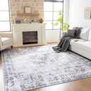 6x9 Washable Area Rug Vintage Distressed, Low Pile Large Rug with Non Slip Backing & Reinforced Edges, Ultra Soft Foldable Indoor Carpet for Living Room, Bedroom, Dining Room, Office, Gray (Grey)