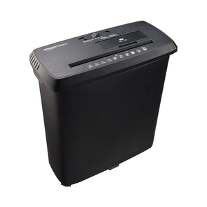 Amazon Basics 8-Sheet Strip Cut Paper Shredder for Home and Office, CD/Credit Card Shredder, 3.4 Gallon Bin, Black