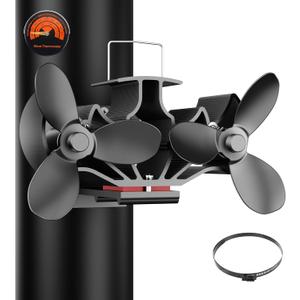 Wood Stove Fan Heat Powered, Strong Magnetic Fireplace Fan,Ultra Quiet & High Speed & Non Electric Auto Thermal Fireplace Fans Heat Powered with Thermometer, Wire Rope, Dual Blade