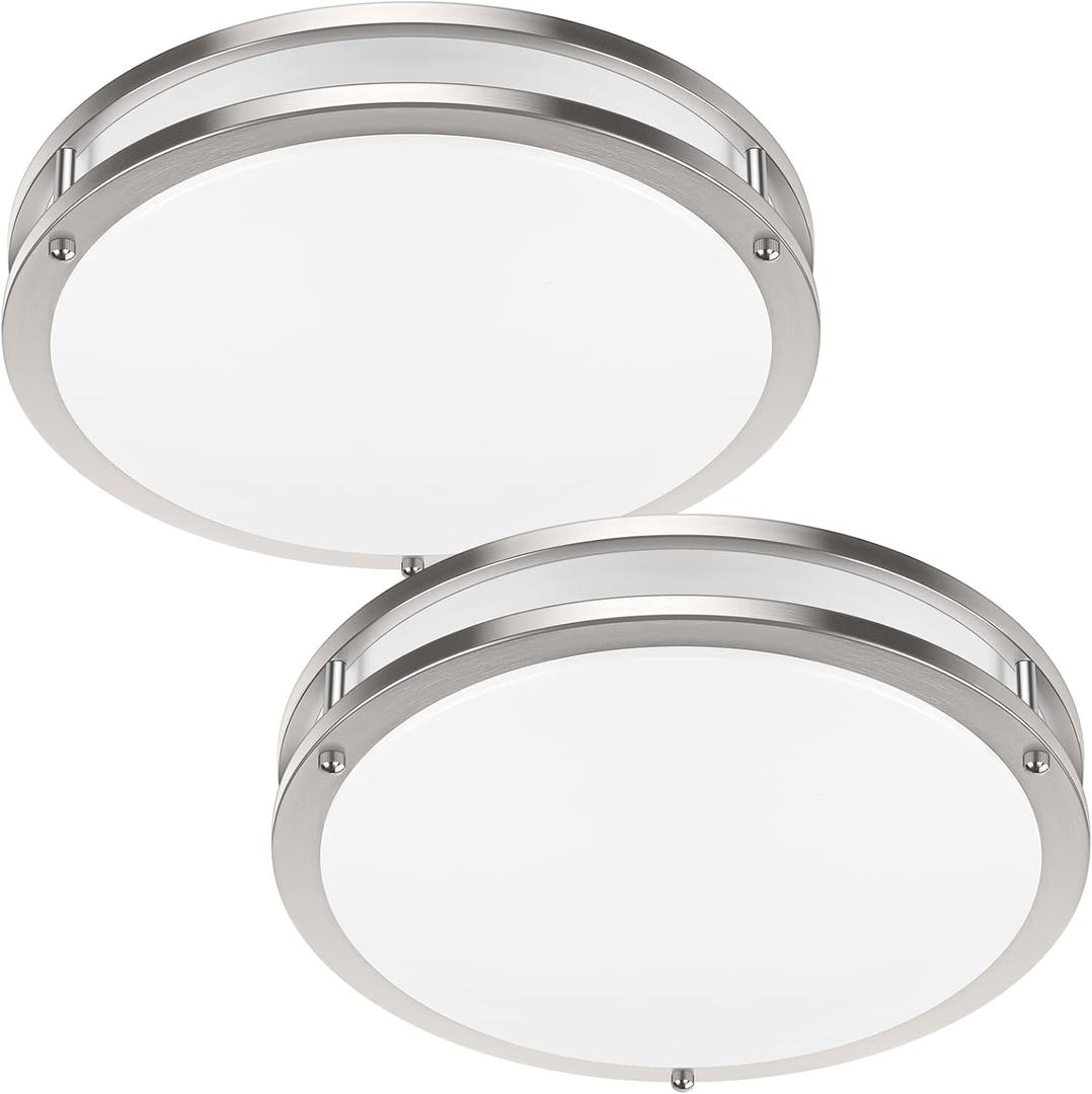 36W 3600lm Super Bright LED Light Fixtures, 2PACK Modern Flush Mount Ceiling Lights Daylight White 5000K, 13 Inch Dimmable Lamps for Kitchen Bathroom Hallway Bedroom, Brushed Nickle