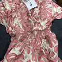 Women's Floral Jumpsuit Boho Jumpsuit Floating Short Sleeve V-Neck Elasticized Drawstring Jumpsuit with Pockets, Size M