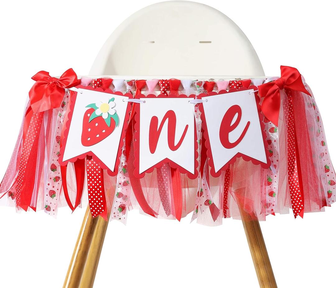 Strawberry One High Chair Banner - First Birthday Decorations, Sweet One High Chair Decorations, Berry 1st Birthday Photo Prop