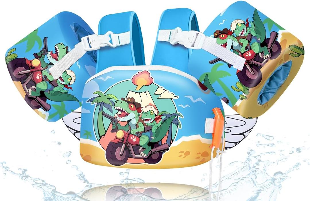 BiutiMama Toddler Floaties, Kids Swim Vest for 22-66 Lbs, Arm Floaties with Adjustable Straps Swim Floats & Arm Band Suitable for Water Sports Pool Swimming Safety for Infant 2,3,4,5,6,7 Years (Dinosaur-Blue)