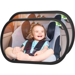 Baby Car Mirror, Safety Car Seat Mirror for Rear Facing Infant, Clear Wide View, 360Rotation, Easily Observe the Baby Move, Secure, Shatterproof, Crash Tested and Certified (2-Pack)