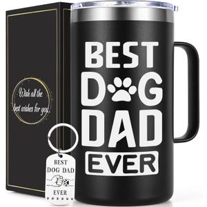 Lifecapido Dog Dad Gifts for Men, Best Dog Dad Ever 20oz Insulated Coffee Mug with Keychain, Fathers Day Birthday Christmas Gifts for Men Pet Owner, Black