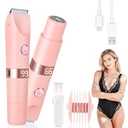 Beanify 2-in-1 Electric Shaver & Bikini Trimmer with LED Display for Women & Men，IPX7 Waterproof Wet/ Dry Electric Razor with Dual Head, Rechargeable Painless Body & Facial Hair Remover (Pink)