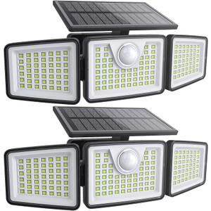2500LM Solar Lights Outdoor with Motion Sensor,3 Head 270 Wide Angle Street Area Lights,IP65 Waterproof Security Lighting with 3 Modes(Remote,2 Pcs)