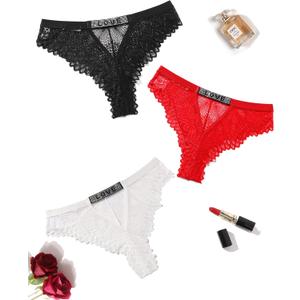 Avidlove Women Sexy Panties Lace Cheeky Panty Rhinestone Bikini Underwear 1-4 Pack (Red)