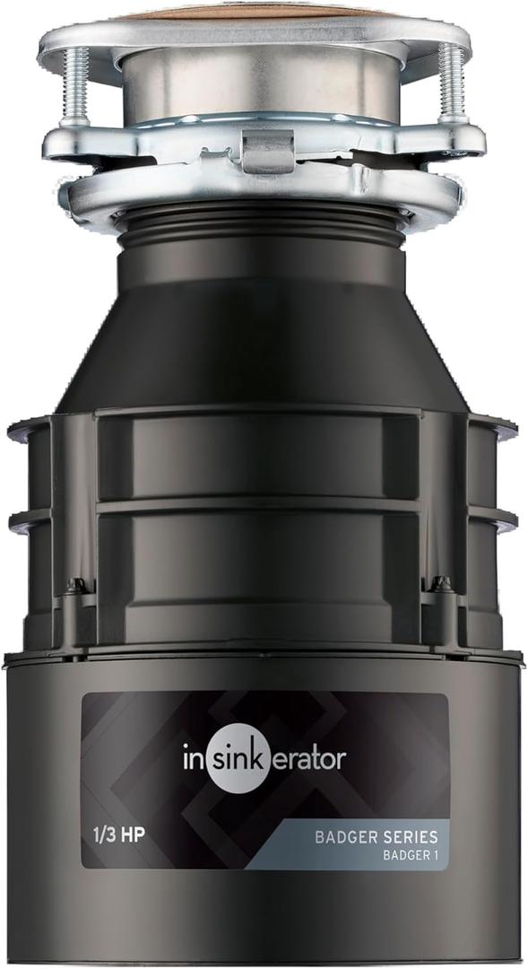InSinkErator Garbage Disposal, Badger 1, Standard Series, 1/3 HP Continuous Feed, Black, Waterborne Grey Enamel