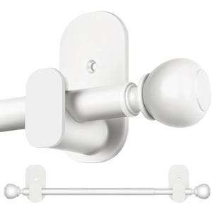 White No Drill Curtain Rods for Windows 48 to 84 Inches, USFOOK 5/8 Inch Curtain Rods No Drilling with 3M Adhesive Holders, Apartment Friendly Drapery Rod with Round Finials