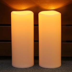 NURADA Large Outdoor Solar Candles Waterproof - 12" x 5" Rechargeable Solar Powered Flameless LED Pillar Flickering Candle for Patio Porch Lanterns Decor - Ivory Set of 2