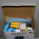 Toddler & Kids Art Easel with Stool & Supplies - Double-Sided Rotating Drawing Board for Ages 3-5, Foldable Anti-Tip Design - Space-Saving Home/Classroom Easel for Kids (Orange/Blue)