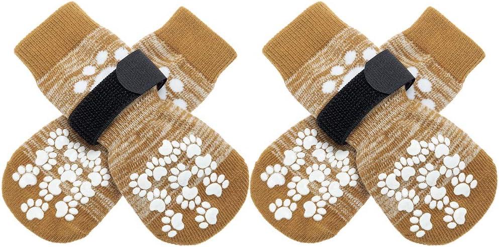 EXPAWLORER Anti Slip Dog Socks to Prevent Licking Paws, Dog Shoes for Hot Pavement, Dog Booties for Small Medium Large Senior Dogs, Traction Control Boots & Paw Protectors for Hardwood Floors (khaki)