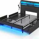 Rolanstar Queen Bed Frame with Storage,4-Drawer Platform Bed with USB Charging Station,Built in LED Lights and Bookcase Headboard,No Box Spring Needed,Easy Assembly,Noise-Free,Black