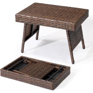 Outvita Portable Folding Wicker Table, Foldable Outdoor Coffee Table with Steel Frame, Easy to Clean Outdoor Deck Furniture with Weather-Resistant Rattan for Patio Poolside Lawn Garden Balcony
