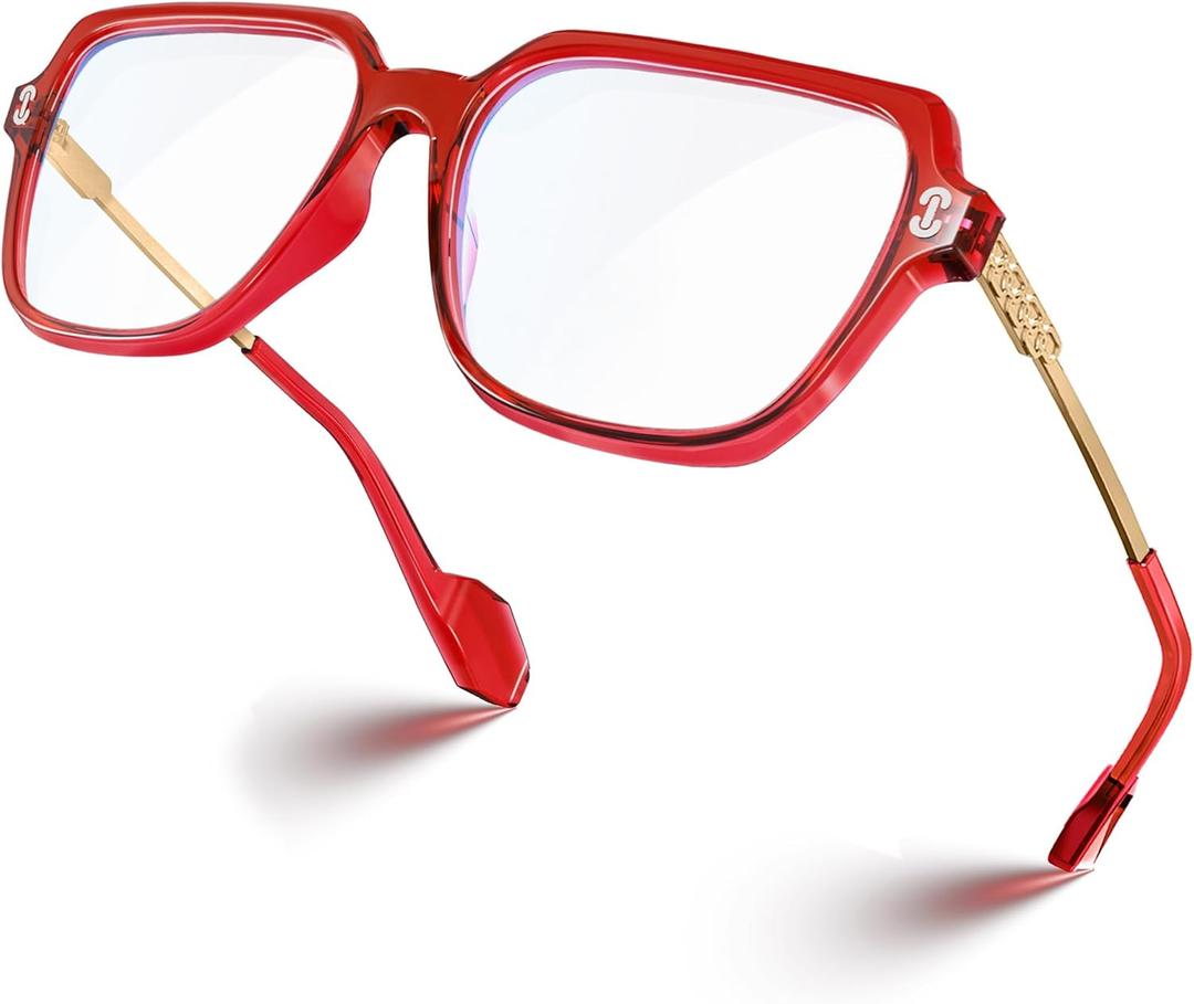 VISOONE Oversized Blue Light Blocking Glasses with Chic Square TR90 Frame and Metal Temple for Women Men REMY (Cardinal Red)