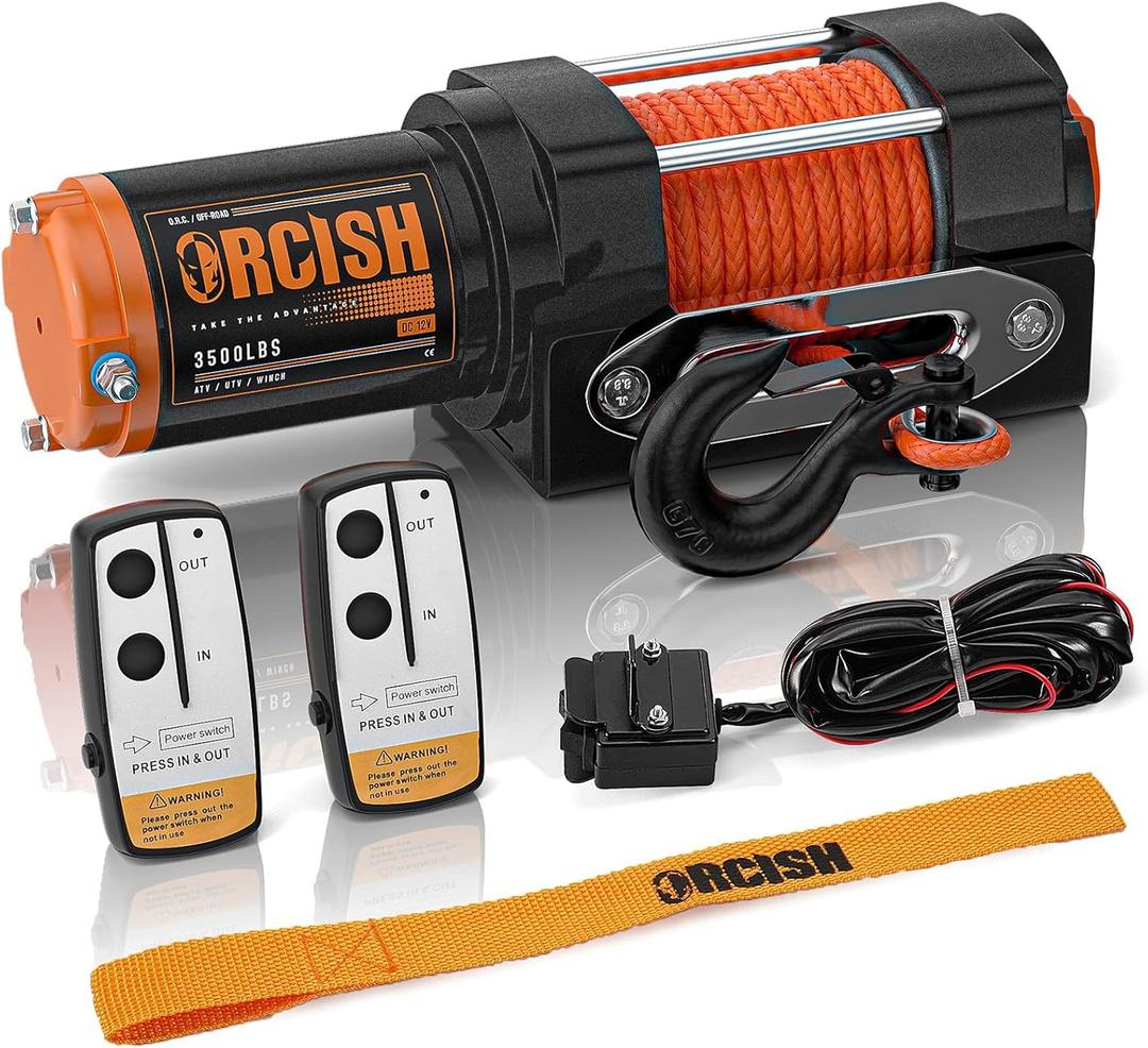 ORCISH Upgrade 3500 lb 12V DC Electric Winch, ATV/UTV Winch Kit for Towing, 1/4"30' Synthetic Rope with Both Wireless Handheld Remote and Corded Control Recovery, Easy Assembly Winches