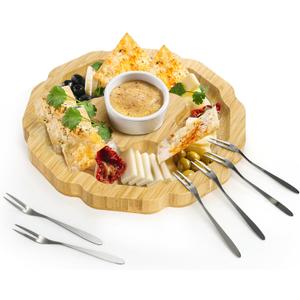 Nicunom Bamboo Cheese Board Set, Charcuterie Boards Gift Set, Meat and Cheese Platter Wooden Serving Tray Appetizer Tray for Party, Entertaining, Christmas, Housewarming, Wedding, Birthday